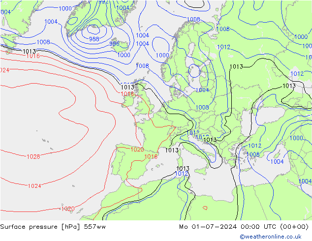地面气压 557ww 星期一 01.07.2024 00 UTC