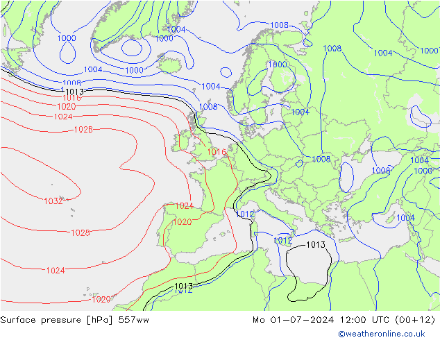 地面气压 557ww 星期一 01.07.2024 12 UTC
