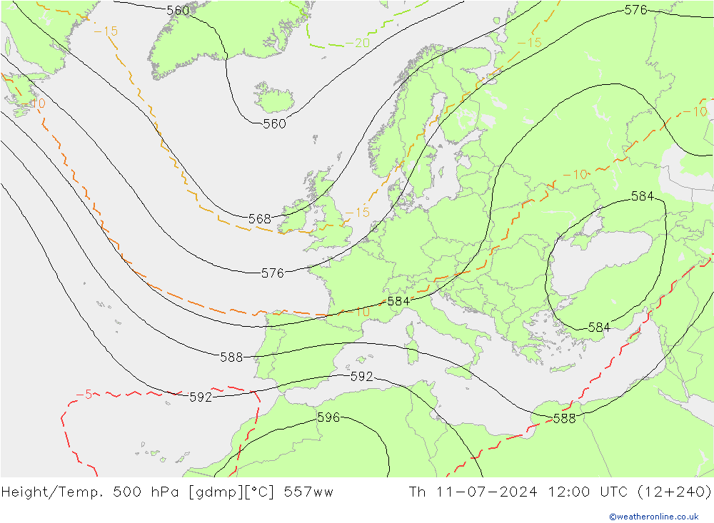 Height/Temp. 500 hPa 557ww 星期四 11.07.2024 12 UTC