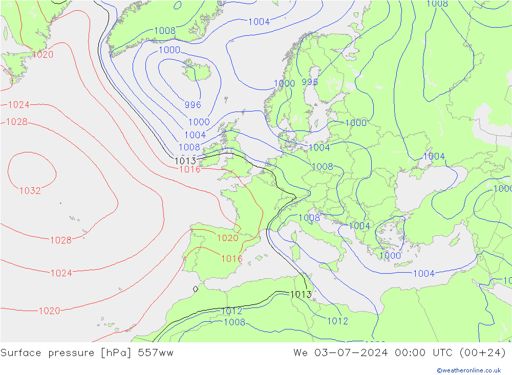 地面气压 557ww 星期三 03.07.2024 00 UTC