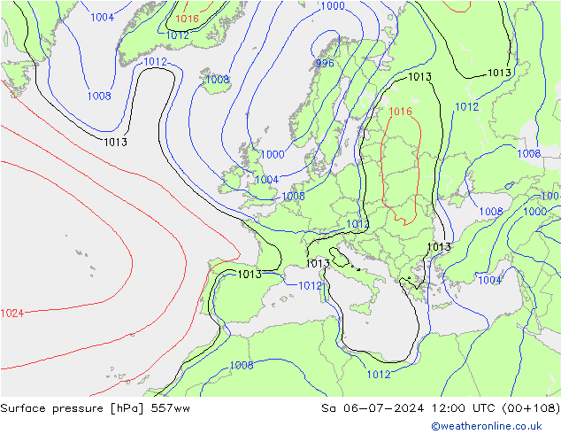 地面气压 557ww 星期六 06.07.2024 12 UTC