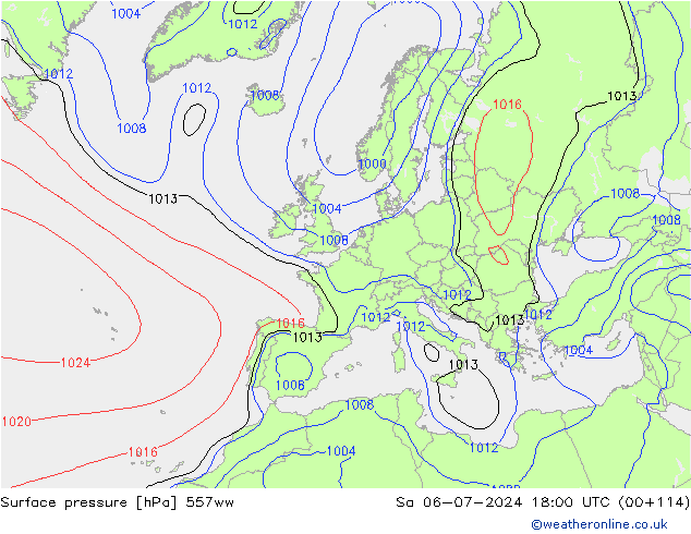 地面气压 557ww 星期六 06.07.2024 18 UTC