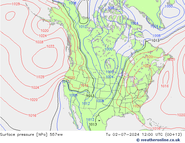 地面气压 557ww 星期二 02.07.2024 12 UTC