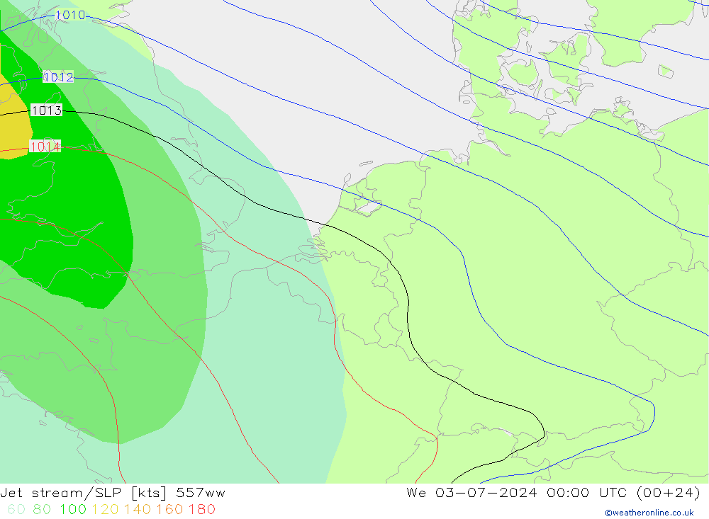 高速氣流/地面气压 557ww 星期三 03.07.2024 00 UTC