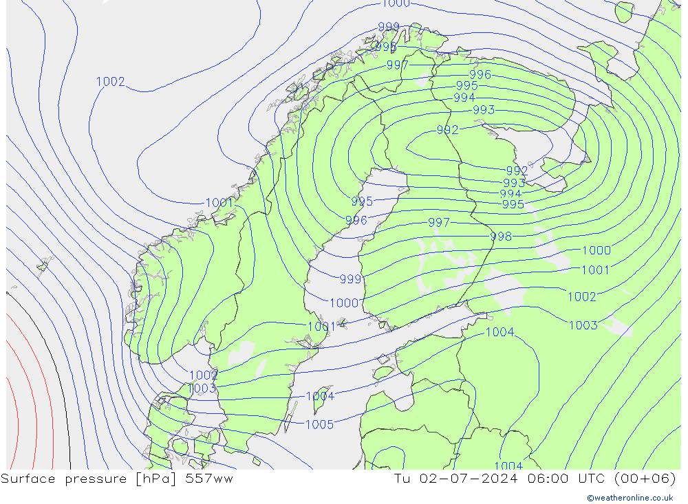 地面气压 557ww 星期二 02.07.2024 06 UTC