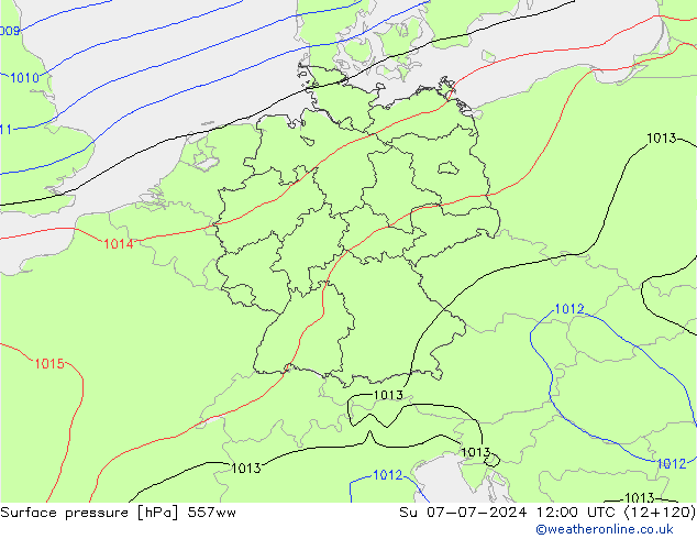 Luchtdruk (Grond) 557ww zo 07.07.2024 12 UTC