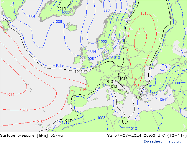 地面气压 557ww 星期日 07.07.2024 06 UTC