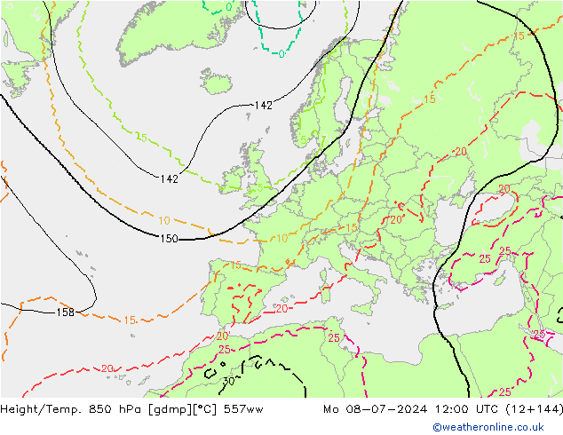 Hoogte/Temp. 850 hPa 557ww ma 08.07.2024 12 UTC