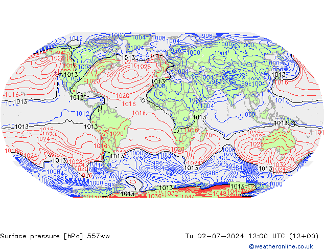 地面气压 557ww 星期二 02.07.2024 12 UTC