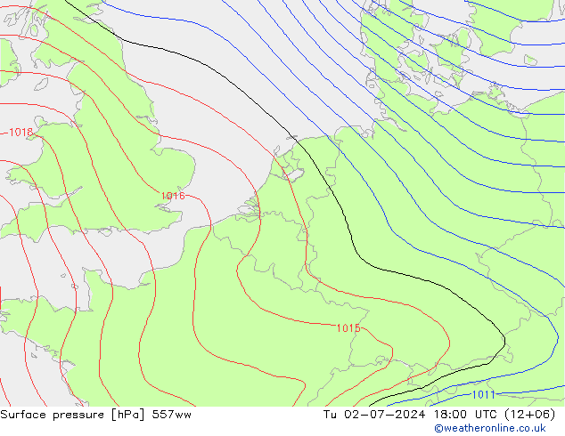 地面气压 557ww 星期二 02.07.2024 18 UTC