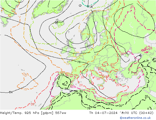 Hoogte/Temp. 925 hPa 557ww do 04.07.2024 18 UTC