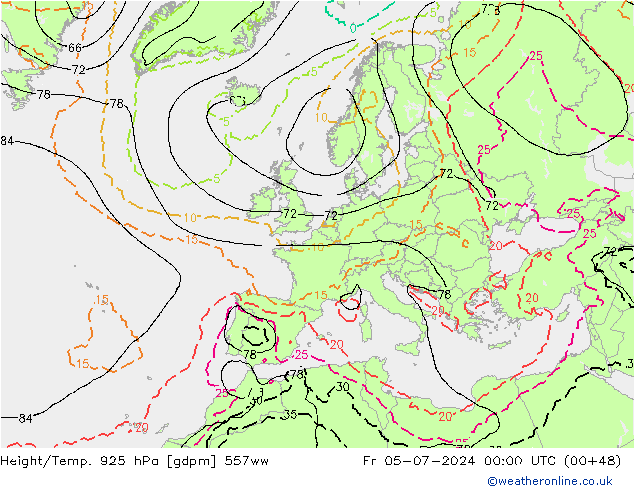 Hoogte/Temp. 925 hPa 557ww vr 05.07.2024 00 UTC