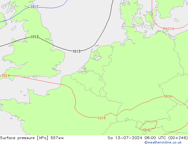 地面气压 557ww 星期六 13.07.2024 06 UTC