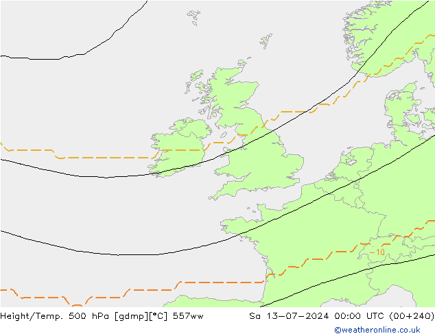 Hoogte/Temp. 500 hPa 557ww za 13.07.2024 00 UTC