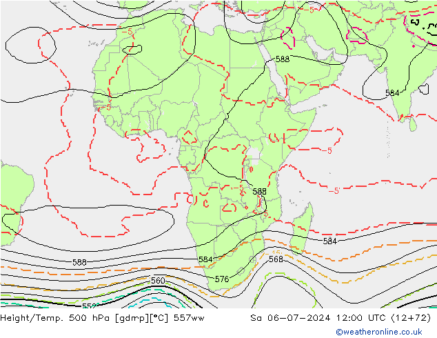 Hoogte/Temp. 500 hPa 557ww za 06.07.2024 12 UTC