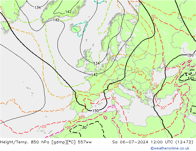 Hoogte/Temp. 850 hPa 557ww za 06.07.2024 12 UTC