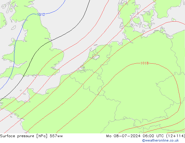 地面气压 557ww 星期一 08.07.2024 06 UTC