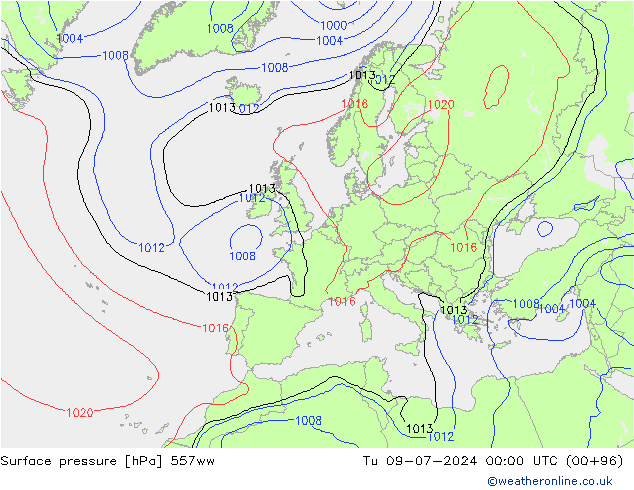 地面气压 557ww 星期二 09.07.2024 00 UTC