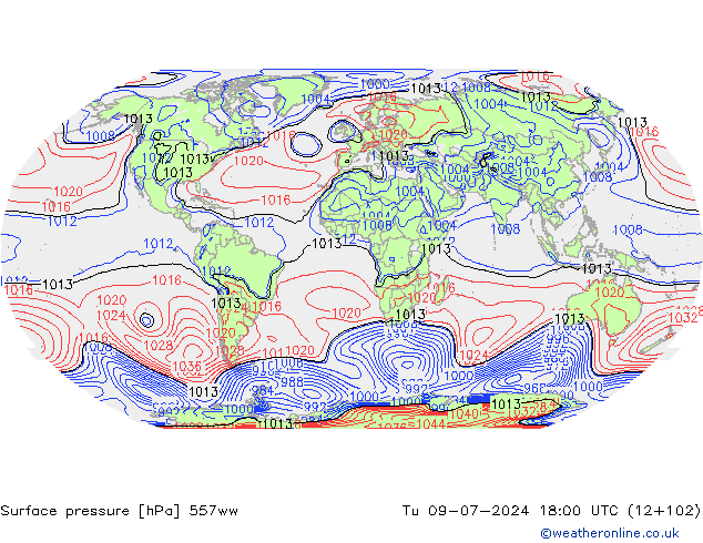 地面气压 557ww 星期二 09.07.2024 18 UTC