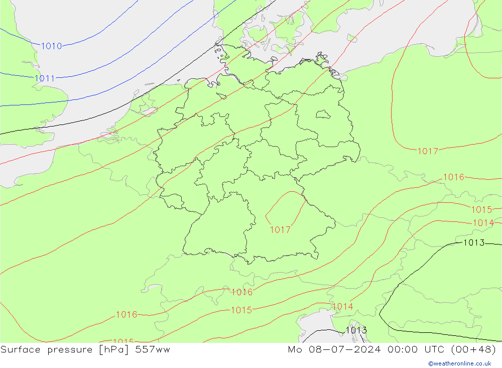 地面气压 557ww 星期一 08.07.2024 00 UTC