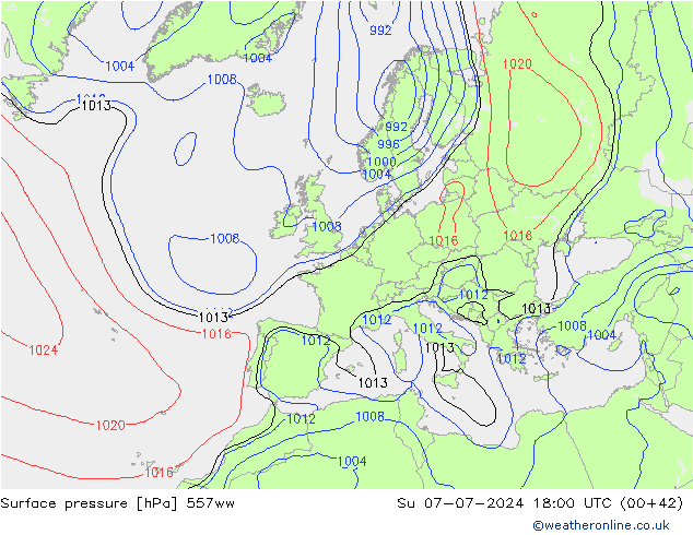 地面气压 557ww 星期日 07.07.2024 18 UTC