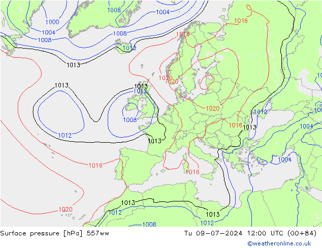 地面气压 557ww 星期二 09.07.2024 12 UTC