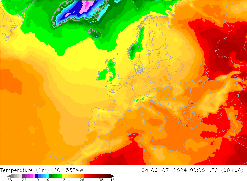 Temperatuurkaart (2m) 557ww za 06.07.2024 06 UTC