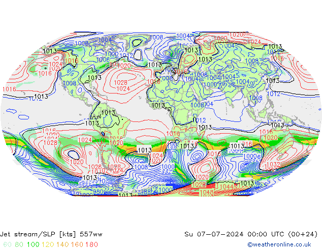 高速氣流/地面气压 557ww 星期日 07.07.2024 00 UTC