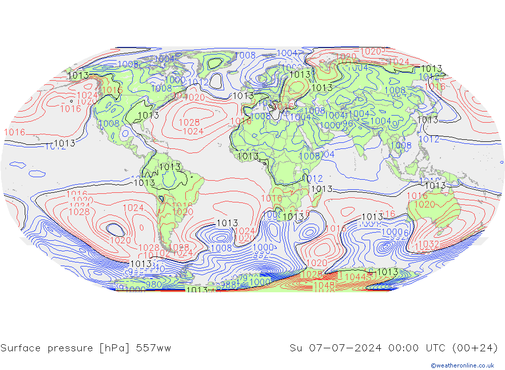 地面气压 557ww 星期日 07.07.2024 00 UTC