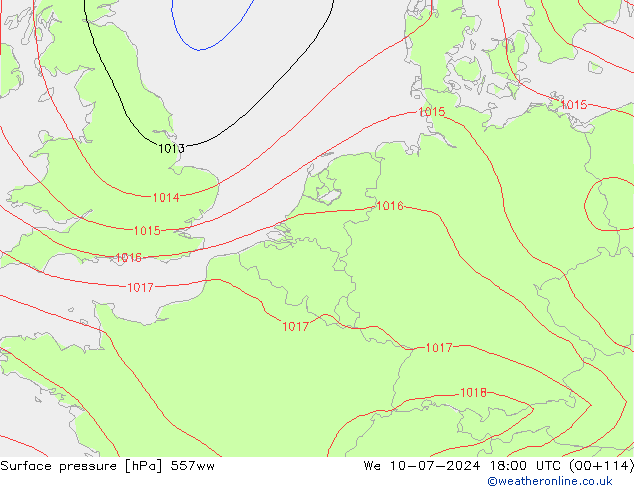 地面气压 557ww 星期三 10.07.2024 18 UTC