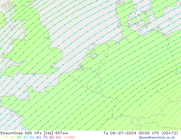 风 500 hPa 557ww 星期二 09.07.2024 00 UTC