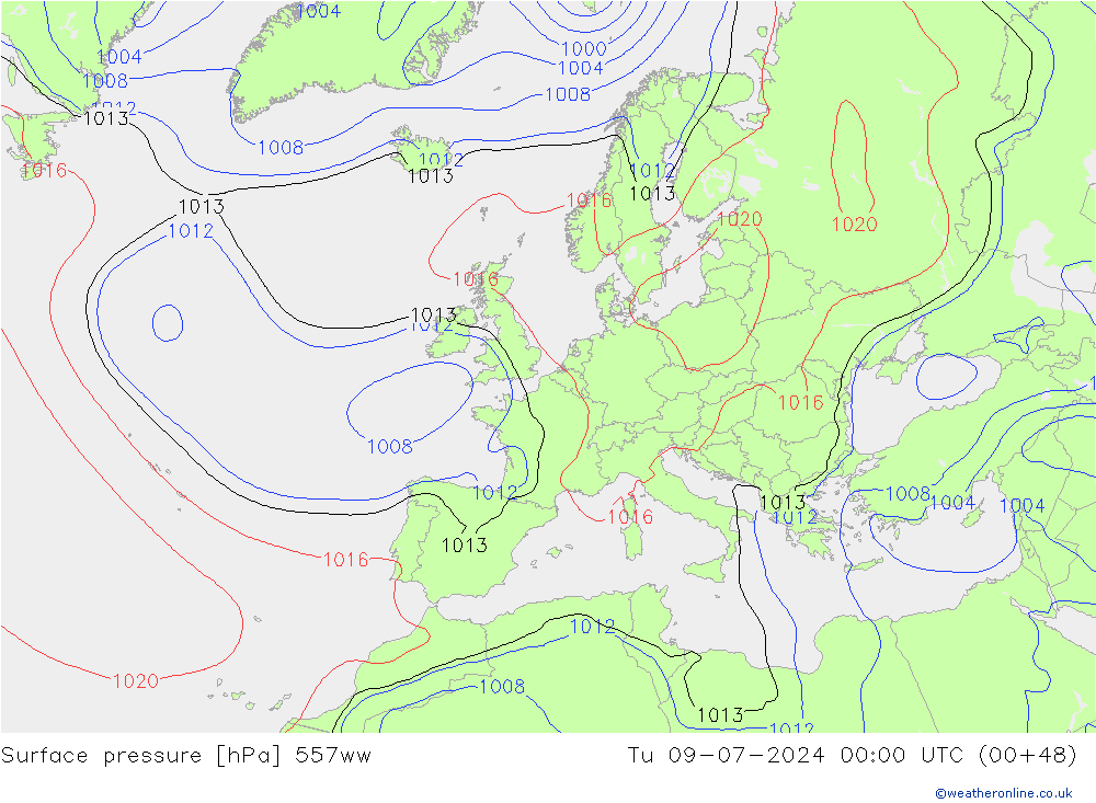 地面气压 557ww 星期二 09.07.2024 00 UTC