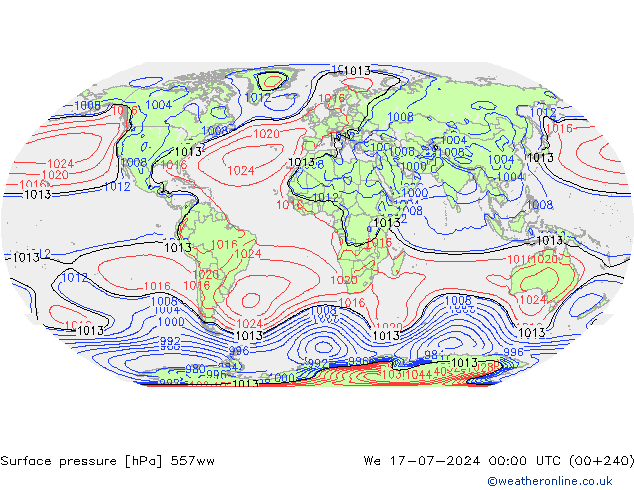 地面气压 557ww 星期三 17.07.2024 00 UTC