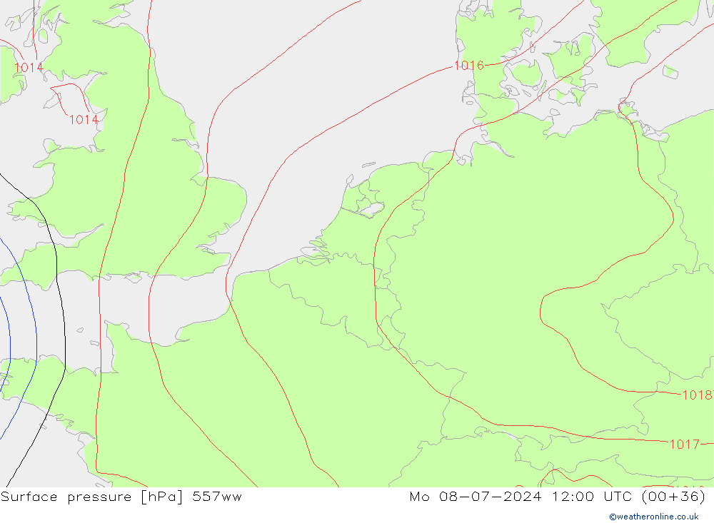 地面气压 557ww 星期一 08.07.2024 12 UTC