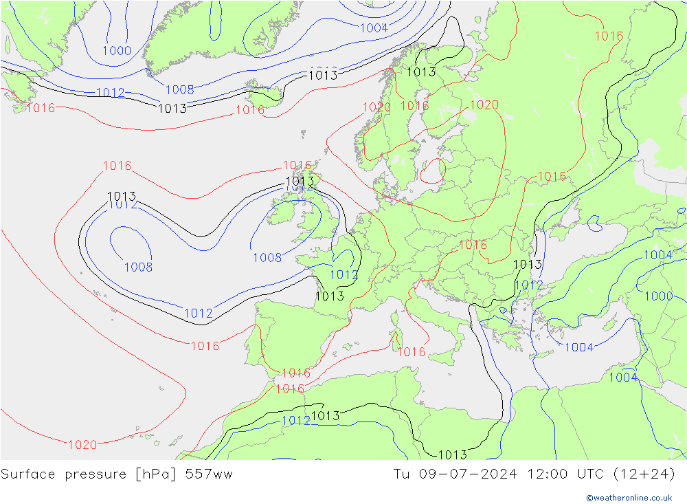 地面气压 557ww 星期二 09.07.2024 12 UTC
