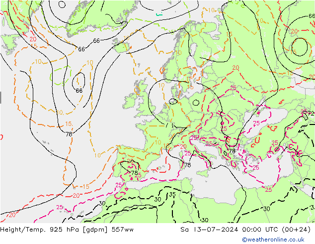 Hoogte/Temp. 925 hPa 557ww za 13.07.2024 00 UTC