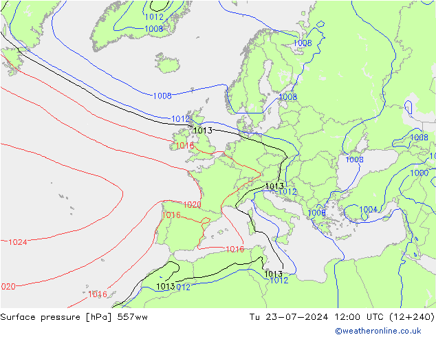 地面气压 557ww 星期二 23.07.2024 12 UTC
