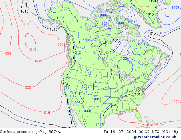 地面气压 557ww 星期二 16.07.2024 00 UTC