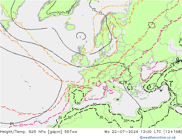 Hoogte/Temp. 925 hPa 557ww ma 22.07.2024 12 UTC