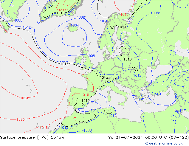 地面气压 557ww 星期日 21.07.2024 00 UTC