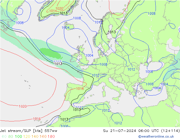 高速氣流/地面气压 557ww 星期日 21.07.2024 06 UTC