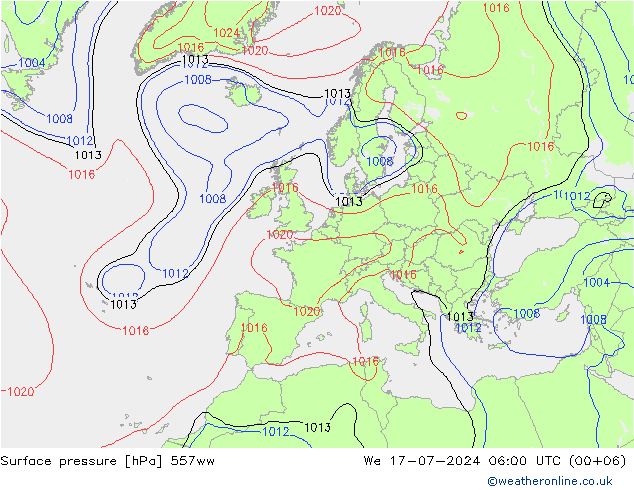 地面气压 557ww 星期三 17.07.2024 06 UTC