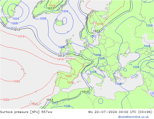 地面气压 557ww 星期一 22.07.2024 00 UTC