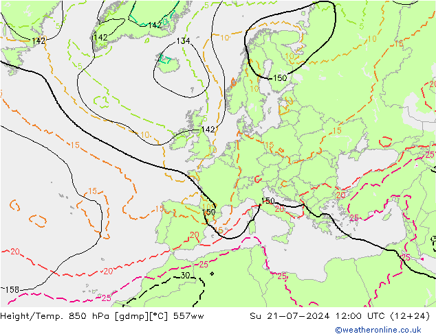 Hoogte/Temp. 850 hPa 557ww zo 21.07.2024 12 UTC
