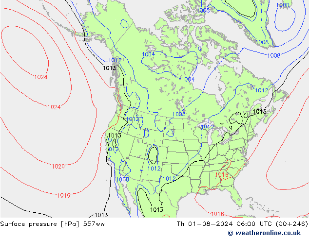 地面气压 557ww 星期四 01.08.2024 06 UTC