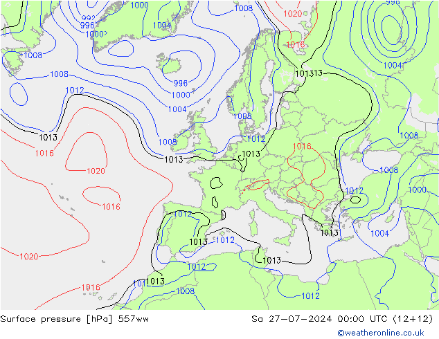 地面气压 557ww 星期六 27.07.2024 00 UTC