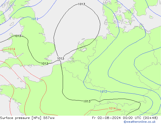 Luchtdruk (Grond) 557ww vr 02.08.2024 00 UTC