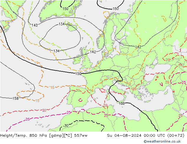 Hoogte/Temp. 850 hPa 557ww zo 04.08.2024 00 UTC