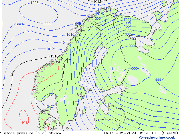 地面气压 557ww 星期四 01.08.2024 06 UTC