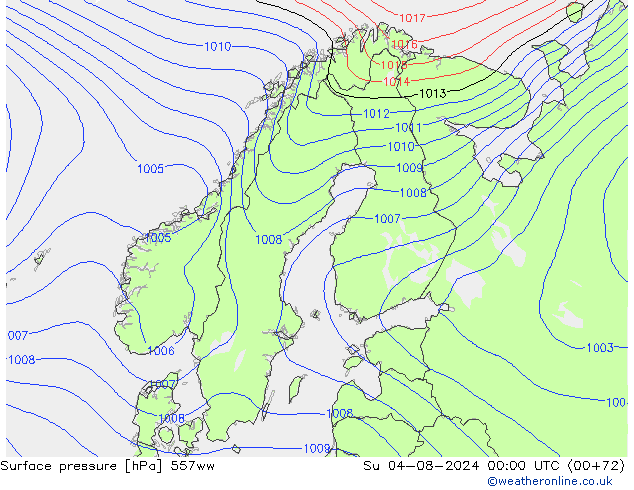 地面气压 557ww 星期日 04.08.2024 00 UTC